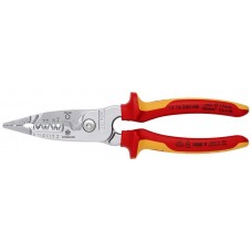 Клещи электромонтажные, 5-в-1, зачистка: 0.75 – 4 / 6 мм?, рез: O 15 мм / 50 мм?, 200 мм, хром, 2-комп диэлектрические ручки, SB (KN-1376200MESB)