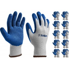 Перчатки х/б ЗАХВАТ L-XL с текстурированным нитриловым обливом, повышенная износостойкость, 13 класс, 10 пар ЗУБР Профессионал 11457-K10
