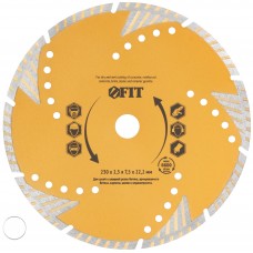 Диск отрезной алмазный универсальный с защитными секторами (сухая и влажная резка) 230х2,5х7,5х22,2 мм (37549)