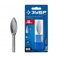Борфреза твердосплавная 16?36 мм тип H пламя радиус 2.5 мм хв-к 6 мм Профессионал ЗУБР 28807-16-36