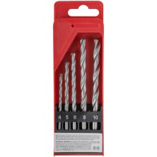 Набор сверл победитовых ударных, цилиндрический хвостовик, 5 шт. (4-5-6-8-10 мм) (34580)