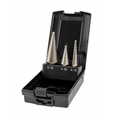 Набор свёрл ступенчатых, 3 пр., HSS, Gr.1/2/3, O4-12, 4-20, 6-30 мм, прямая канавка, трёхплоскостной хвостовик (ZA-05332)