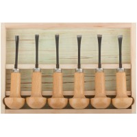 Стамески-резцы CrV по дереву, деревянные ручки, Профи, 6 шт., деревянный кейс