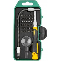 Отвертка с битами для точных работ, 30 CrV бит, гибкий переходник 190 мм, лупа, пластиковый бокс (56190)