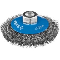 Щетка-крацовка коническая для УШМ 100 мм, витая стальная латунированная проволока 0.3 мм ЗУБР Профессионал 35265-100_z02