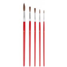 Кисти художественные, натуральная щетина, деревянная ручка, круглые, набор 5 шт. (01512)