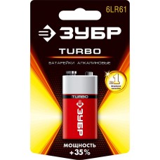 Батарейка алкалиновая TURBO, 6LR61 (крона), 9 В, 1 шт ЗУБР 59219_z01
