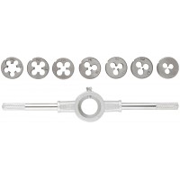 Плашки метрические, легированная сталь Профи 8 шт. М3-М12, плашкодержатель, блистер (70803)