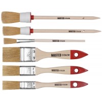 Набор из 6 кистей с деревянными ручками: флейц. кисть 20 мм, 25 мм, 35 мм (55% топс); круглая кисть O20 мм, O25 мм, кисть художественная для подкраски