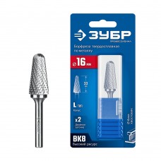 Борфреза твердосплавная 16?33 мм тип L конус с закругленным углом 28° радиус 4.5 мм хв-к 6 мм Профессионал ЗУБР 28810-16-33