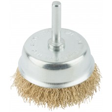 Корщетка, тип чашка, со штифтом, стальная латунированная волнистая проволока 65 мм (38487М)