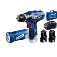 Дрель-шуруповерт 12 В 40 Н·м 2 АКБ тип Т7 2 А·ч + LED фонарь кейс Профессионал ЗУБР DL-121-22F
