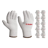 Перчатки х/б ОПТИМА, L-XL, без покрытия, 10 класс, 10 пар ЗУБР 11445-XL10