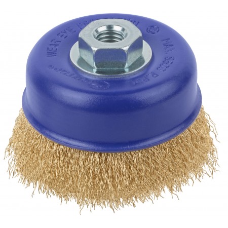 Щетка для УШМ, М14, тип Чашка, латун. витая проволока 0,3 мм, 100 мм, блистер, CUTOP Profi (82-895)