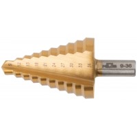 Сверло ступенчатое HSS по металлу, 10 ступеней 9-12-15-18-21-24-27-30-33-36 мм