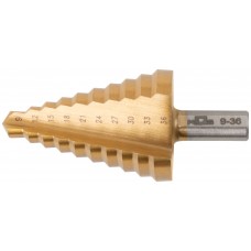 Сверло ступенчатое HSS по металлу, 10 ступеней 9-12-15-18-21-24-27-30-33-36 мм