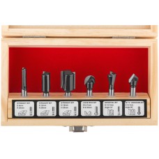 Фрезы по дереву кромочные, набор 6 шт., деревянный бокс, хвостовик 6 мм (36566)