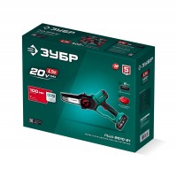 ЗУБР 20 В, 100 мм шина, 1 АКБ LMS (2 Ач), мини-пила цепная аккумуляторная (ПЦА-2010-21)