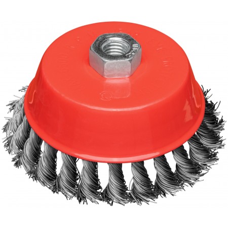 Корщетка-чашка, гайка М14, стальная витая проволока 125 мм, блистер (39099)