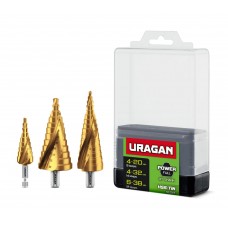 Сверла ступенчатые набор винтовая спираль URAGAN 3 шт 4-38мм 29658-4-38-H3  