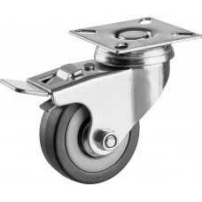 Колесо поворотное с тормозом d 50 мм, г/п 35 кг, резина/полипропилен ЗУБР 30956-50-B