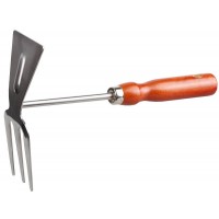 Садовая мотыжка 260 мм, 3 зубца, нержавеющая сталь, прямое лезвие, деревянная ручка GRINDA 8-421135_z01