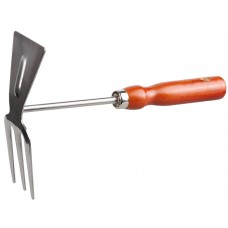 Садовая мотыжка 260 мм, 3 зубца, нержавеющая сталь, прямое лезвие, деревянная ручка GRINDA 8-421135_z01