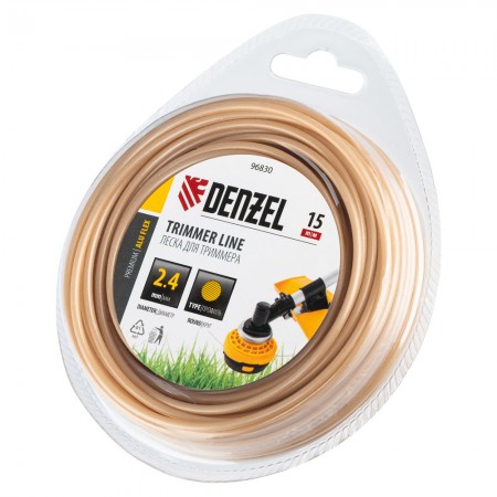 Леска для триммера армированная алюминием круглая, 2,4мм х 15м, блистер ALUFLEX Denzel (96830)