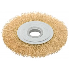 Корщетка-колесо, посадочный диаметр 22,2 мм, стальная латунированная волнистая проволока 125 мм, блистер (39076)