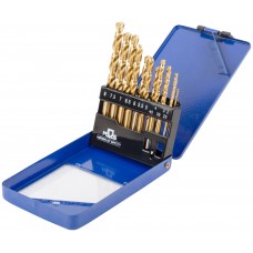 Набор сверл по металлу HSS шлифованные, титановое покрытие, угол заточки 135°, мет.бокс, 13 шт. (2-2,5-3-3,5-4-4,5-5-5,5-6-6,5-7-7,5-8 мм) (35743М)
