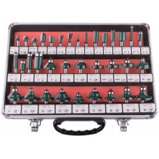 Фрезы по дереву кромочные, набор 35 шт., алюминиевый кейс, хвостовик 8 мм (36580)