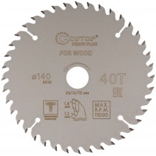 Диск пильный по дереву с тефлоновым покрытием 40Т, CUTOP Profi plus, 140 х 1,2/1,8 х 20/16/12 мм (75-14040Т)