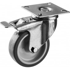 Колесо термопластичное поворотное с тормозом d 75 мм, г/п 60 кг, резина/полипропилен ЗУБР Профессионал 30946-75-B