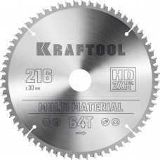 Пильный диск по алюминию Multi Material, 216 х 30 мм, 64Т KRAFTOOL 36953-216-30