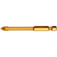 Сверло по кафелю, 4 режущие кромки, титановое покрытие, U-хвостовик под биту 6х74 мм (35476)