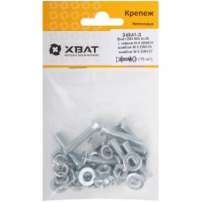 Комплект: Винт DIN965 6х30, с гайкой М6 DIN934, шайбой М 6 DIN125, шайбой М 6 DIN127 (фасовка 10шт.) (24841-3)
