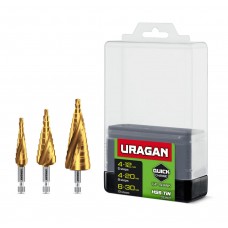 Сверла ступенчатые набор винтовая спираль URAGAN 3 шт 4-30мм 29658-4-30-H3  
