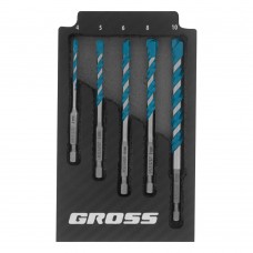 Набор сверл универсальных, Multipurpose PRO, 6-гр. хвостовик, 4-10мм, 5шт Gross (706017)