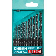 Набор сверл по металлу 13 шт (1.5-6.5 мм), быстрорежущая сталь, класс В СИБИН 29610-H13