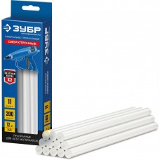 Клеевые стержни 11?200 мм сверхпрочные прозрачные 12 шт ЗУБР Профессионал 06856-12