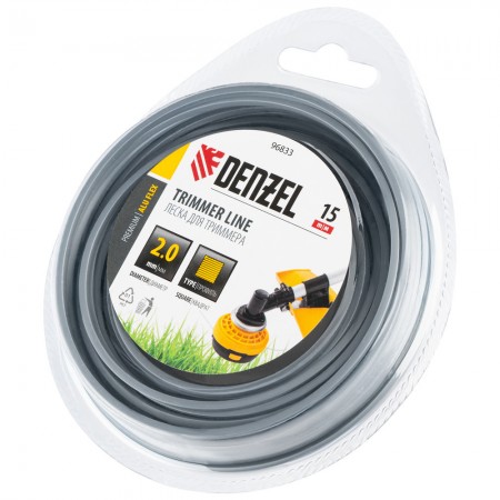 Леска для триммера армированная алюминием квадратная, 2,0мм х 15м, блистер ALUFLEX Denzel (96833)