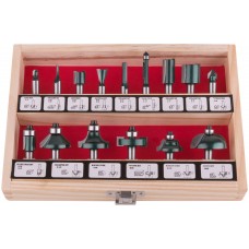 Фрезы по дереву кромочные, набор 15 шт., деревянный бокс, хвостовик 8 мм (36579)