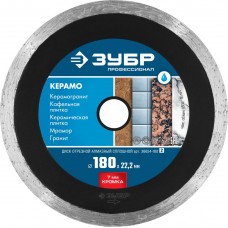 Диск алмазный сплошной Керамо-22 d 180 мм, 22.2 мм, 7 x 2.2 мм ЗУБР Профессионал 36654-180_z02