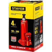 Домкрат бутылочный гидравлический 4 т, 195 - 380 мм RED FORCE Professional STAYER 43160-4