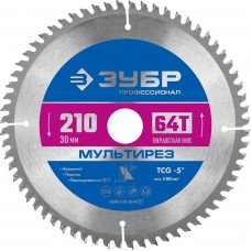 Пильный диск по алюминию Мультирез, 210 х 30 мм, 64Т ЗУБР Профессионал 36907-210-30-64_z01