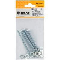 Комплект:Болт DIN933 6х80, с гайкой М6 DIN934, шайбой М 6 DIN125, шайбой пруж. М6 DIN127 (фасовка 5шт.) (24808-3)