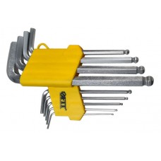 Ключи шестигранные, CrV сталь, 9 шт., 1,5-10 мм, с шаровым наконечником, длинные, в пластиковом держателе