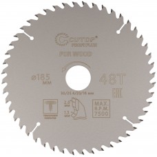 Диск пильный по дереву с тефлоновым покрытием 48Т, CUTOP Profi plus, 185 х 1,3/2,0 х 30/25,4/20/16 мм (75-18548Т)