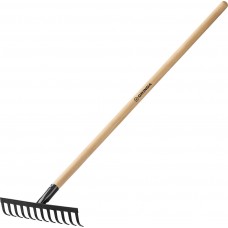 Садовые грабли GT-12 WOOD, 310 х 80 х 1300 мм, 12 прямых зубцов, углерод. сталь, антикор. покрытие, черенок дерев. высш. сорт GRINDA 39583-12