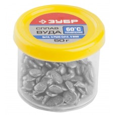 Сплав легкоплавкий в гранулах ВУДА Sn12.5, Pb25, Cd12.5, Bi50 60°C, 50 г ЗУБР 55458-050